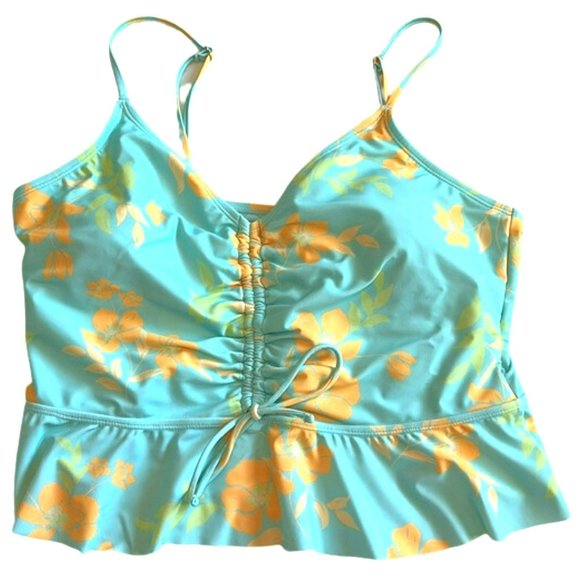 Ninety-Nine Peplum Top Tankini Set Junior Size 3-5 Turquoise Blue & Orange Daisi - Picture 3 of 5